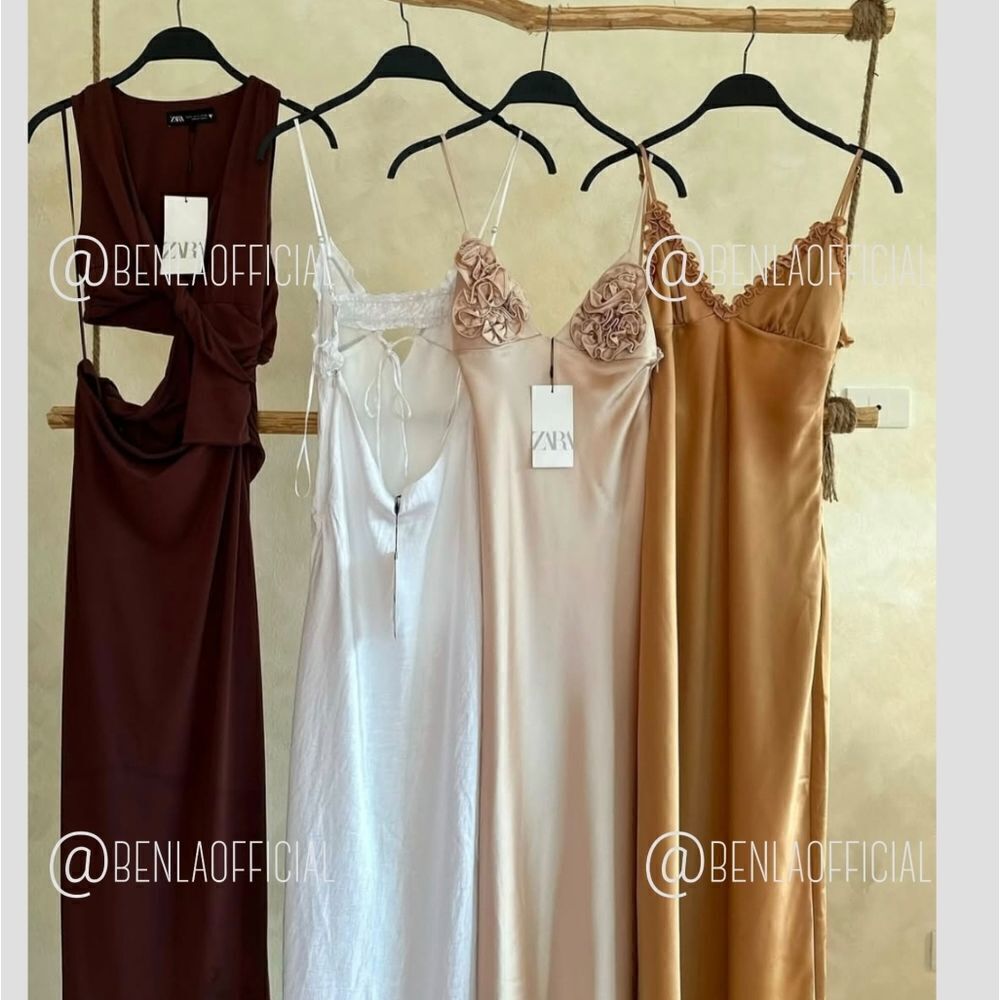 NWT ZARA CONTRASTING RUFFLES SATIN EFFECT DRESS gold/ champagne color